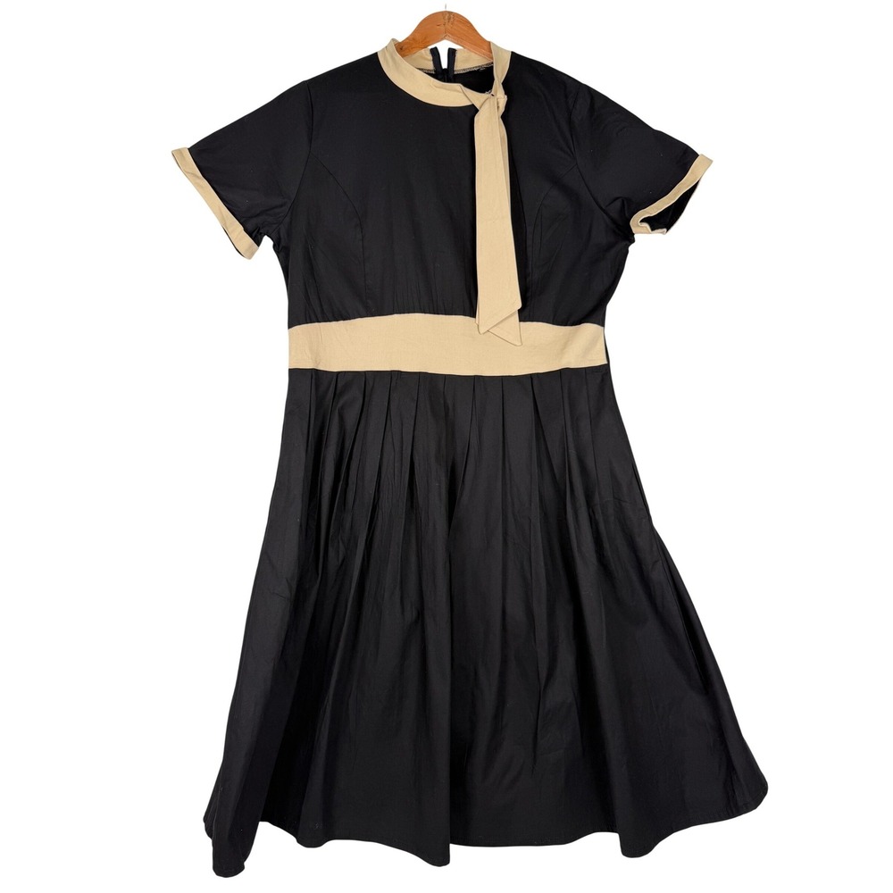 Unbranded Fit and Flare Dress Womens 4XL Black Tan‎ Retro Tie Neck Pleated Skirt